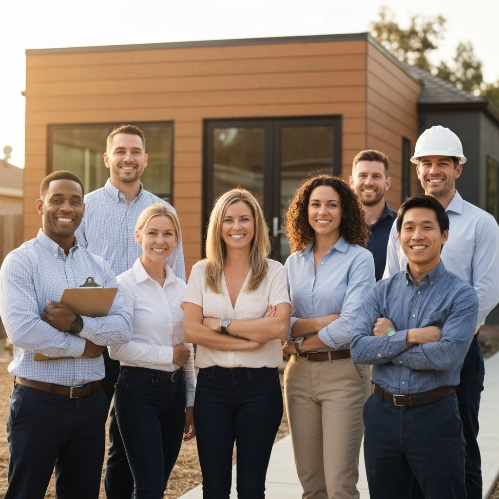 Happy homeowners in front of their newly built ADU